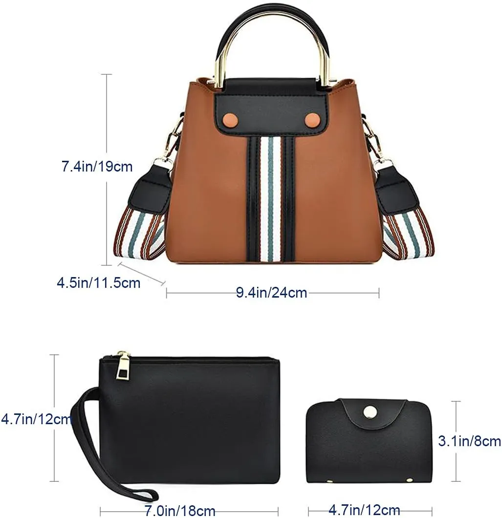 Synthetic PU Leather Tote for Women Satchel Crossbody Hobo Ribbon splicing 3pcs Handbags Shoulder Wallet Card Bag-Gray
