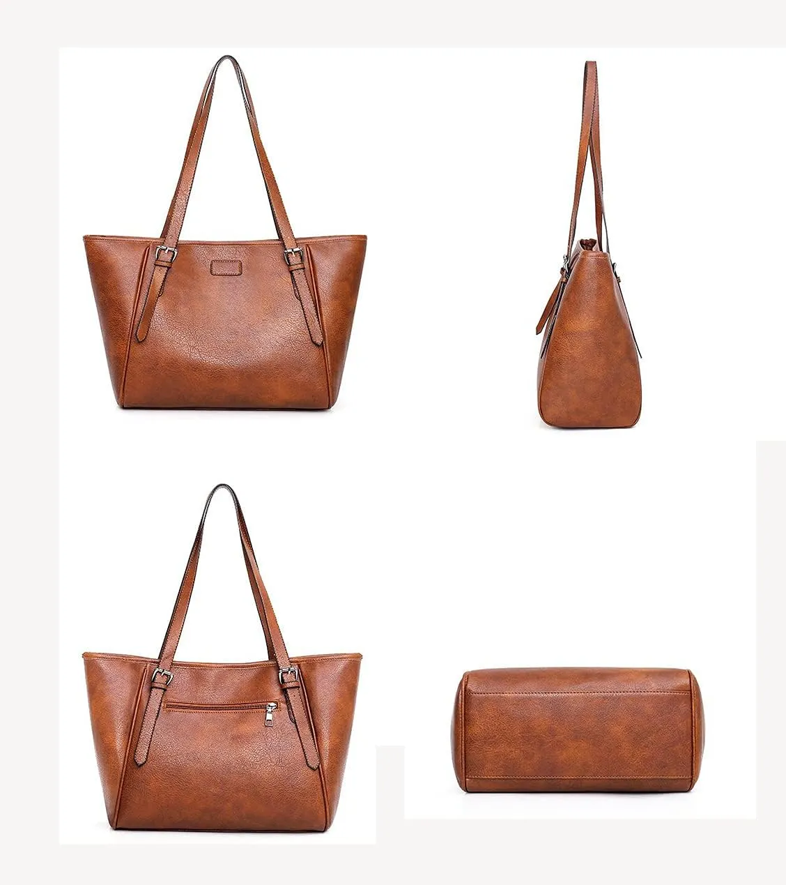 Synthetic PU Leather Tote Shoulder Portable Messenger Women's Bag 5pcs Satchel Crossbody Top-Handle Handbags-Purple