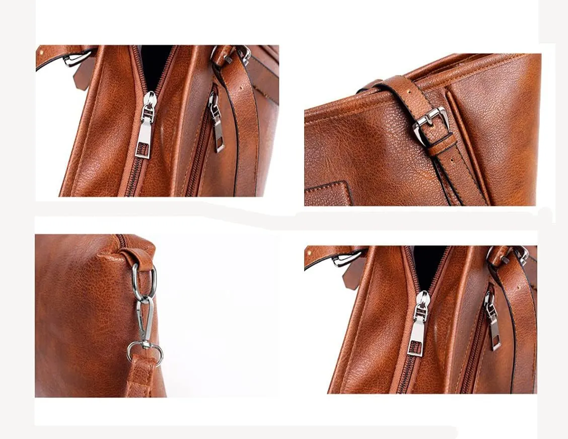 Synthetic PU Leather Tote Shoulder Portable Messenger Women's Bag 5pcs Satchel Crossbody Top-Handle Handbags-Purple