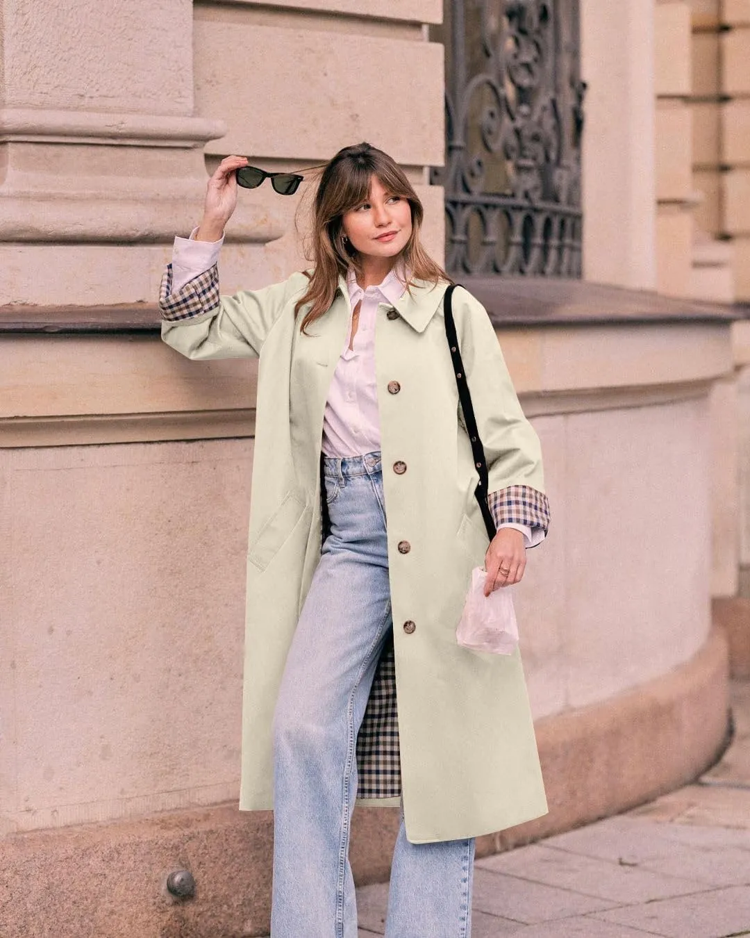 Tankaneo Womens Long Trench Coat Single Breasted Oversized Windproof Overcoat Fashion Outerwear