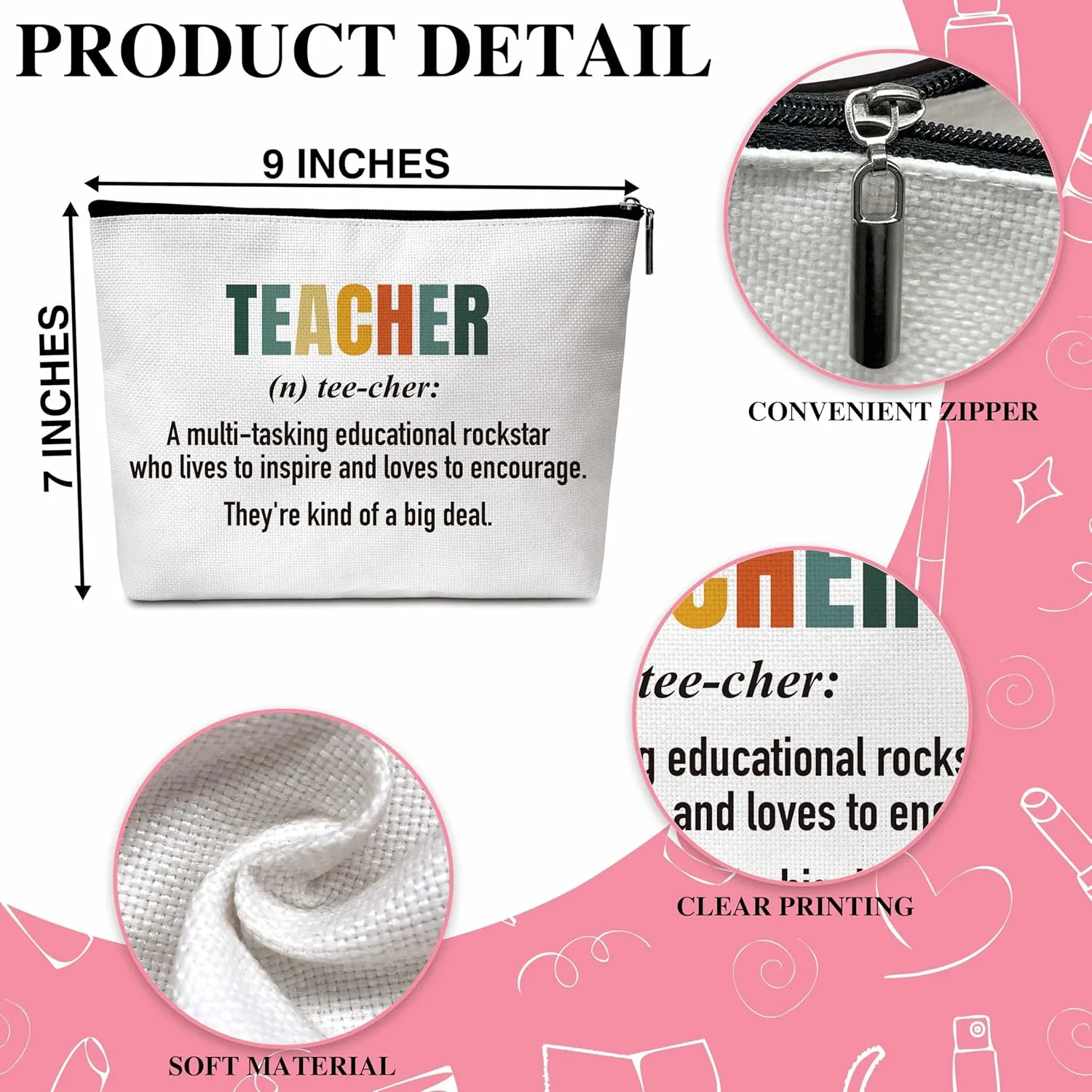Teacher Gifts Makeup Bag For Women, Teaching Cosmetic Bag, Best Teacher Makeup Zipper Bag, Teacher's Day Birthday Gift For Teacher, Thank You Retirement Gifts, A14