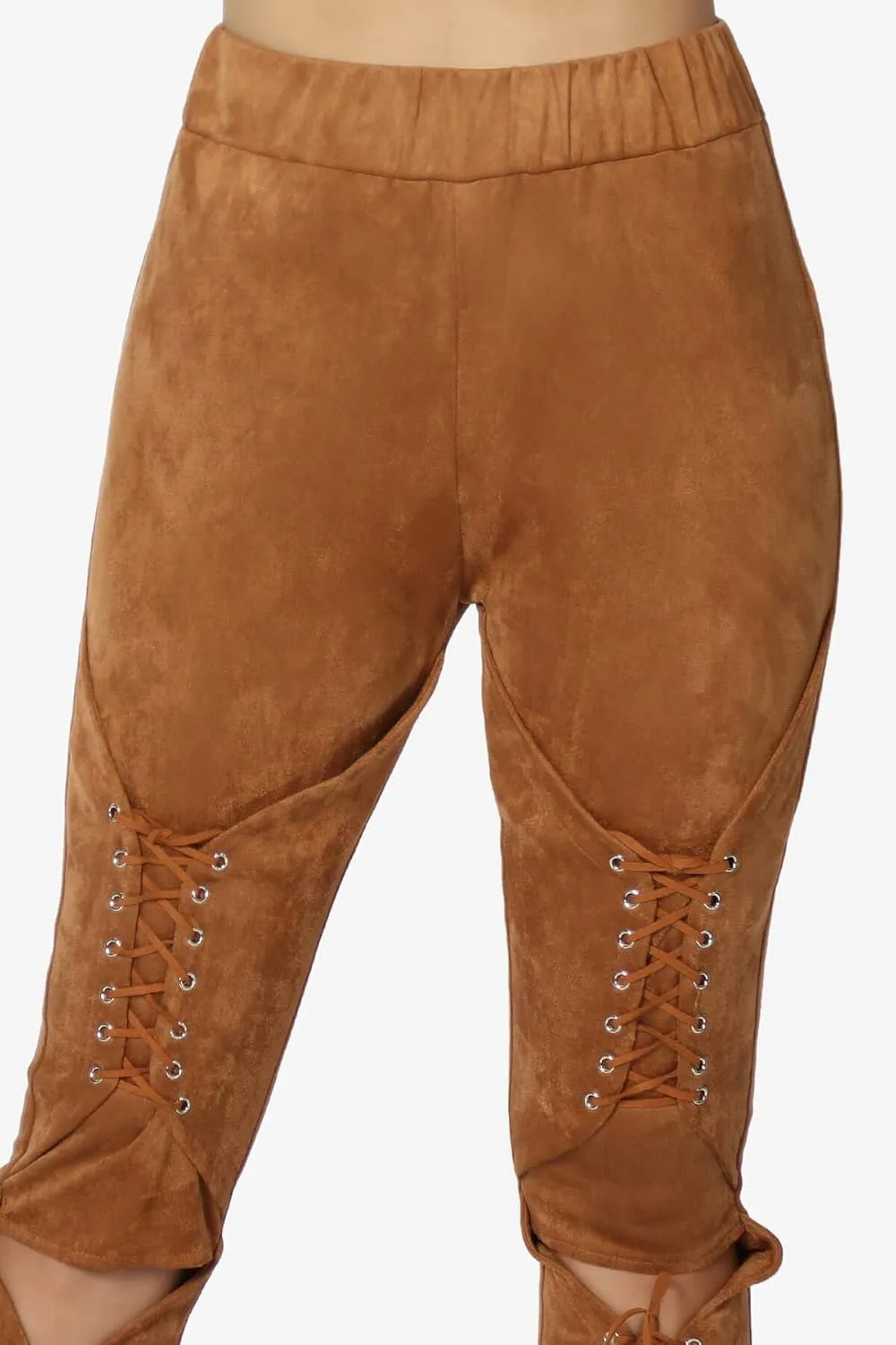 TheMogan Women's Lace-Up Faux Suede Skinny Pants with Elastic Waist for Comfortable, Stylish Curvy Fit