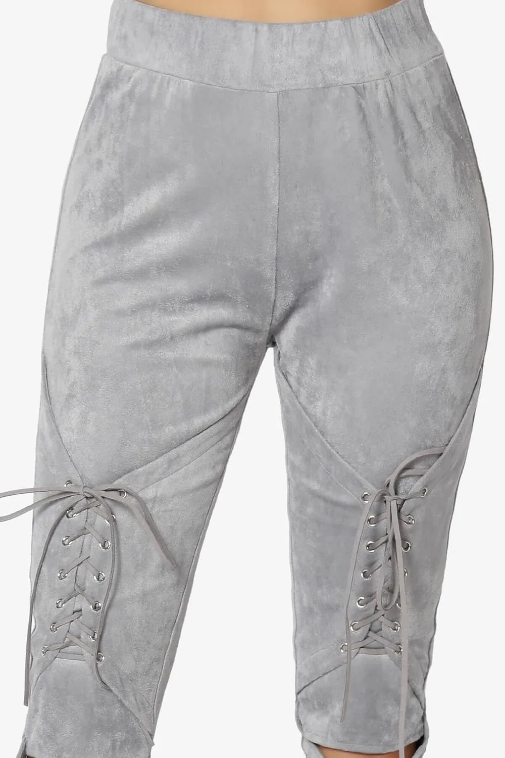 TheMogan Women's Lace-Up Faux Suede Skinny Pants with Elastic Waist for Comfortable, Stylish Curvy Fit