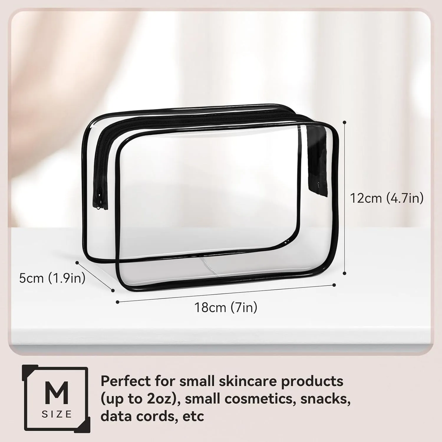 TISRATOK 16 PCS Clear Makeup Bag, Travel Essentials Toiletry Bag, Transparent PVC Cosmetic Organizer Toy-Lego Barbie Storage Pouch for Women Men- Black,Medium