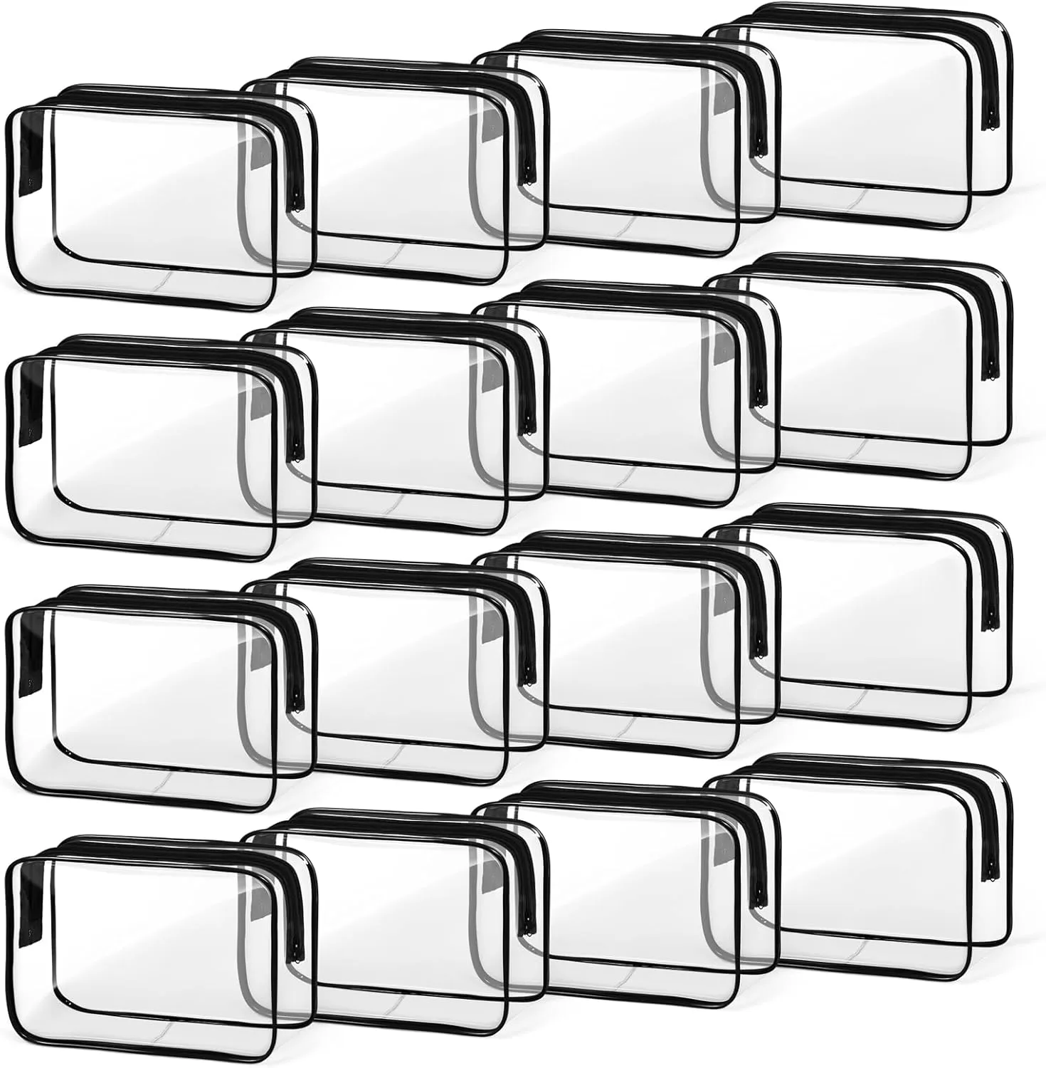 TISRATOK 16 PCS Clear Makeup Bag, Travel Essentials Toiletry Bag, Transparent PVC Cosmetic Organizer Toy-Lego Barbie Storage Pouch for Women Men- Black,Medium