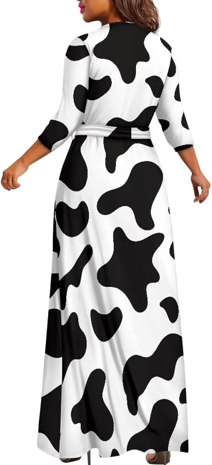 TOADDITDO Women Midi Dresses Casual 3/4 Sleeve Wrap Dress Plus Size Curvy Cocktail Dresses with Pockets