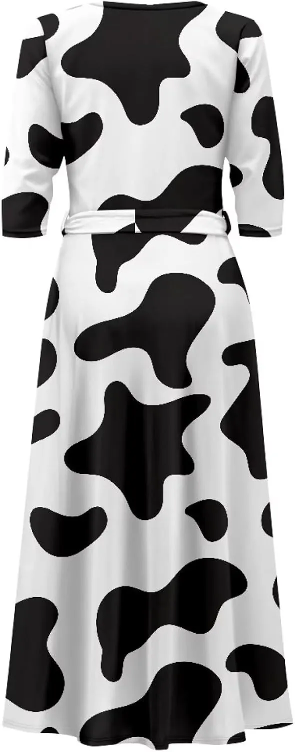 TOADDITDO Women Midi Dresses Casual 3/4 Sleeve Wrap Dress Plus Size Curvy Cocktail Dresses with Pockets