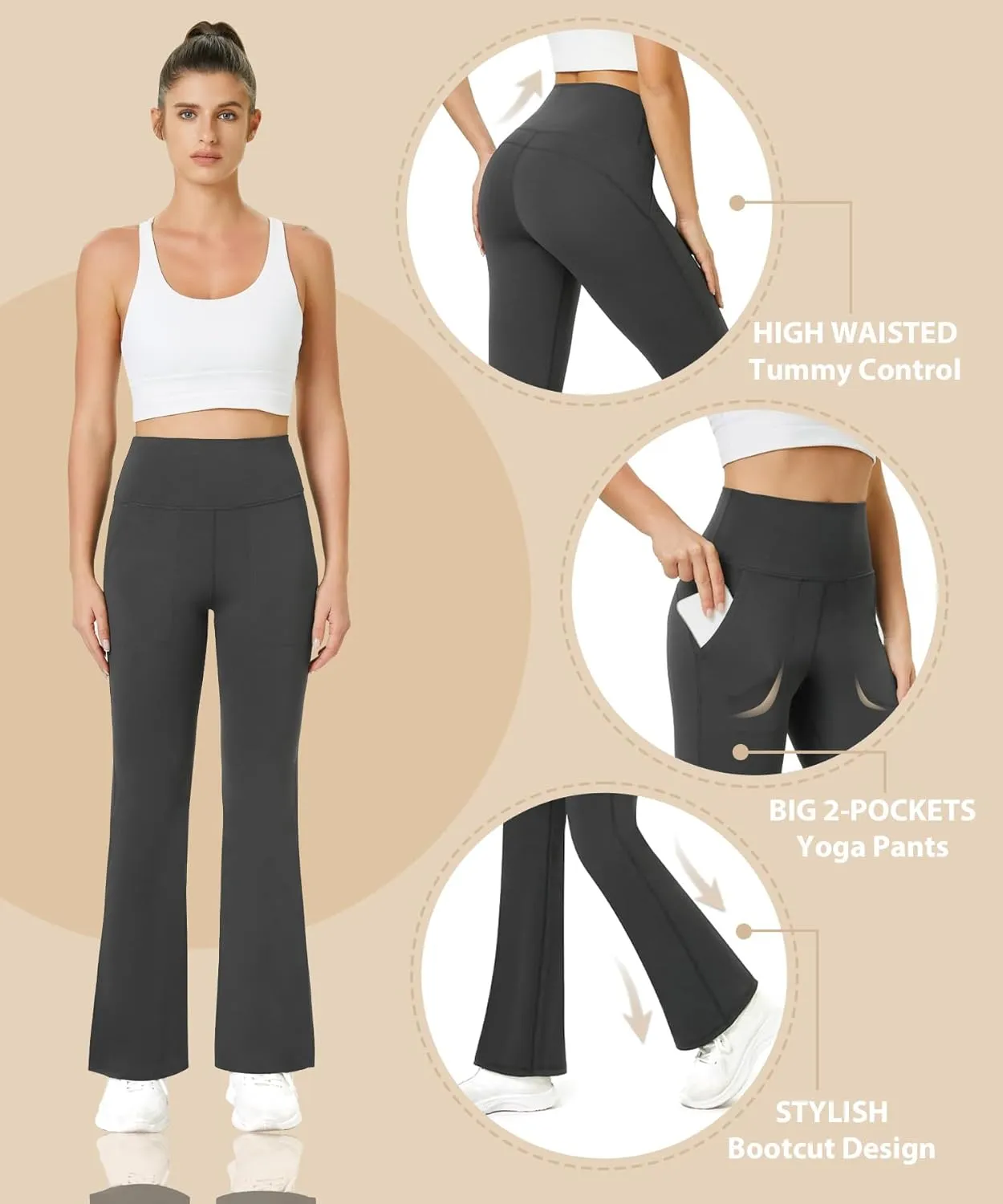 TOPYOGAS Women's Casual Yoga Pants with Pockets Tummy Control High Waist Leggings Workout Pants with Pockets