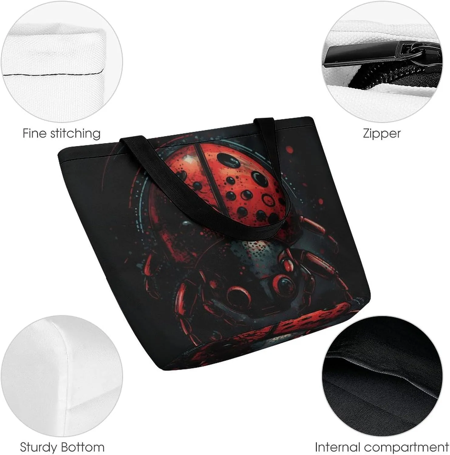Tote Bag for Women Grocery Bag Cartoon Ladybug Foldable Shopping Bags Reusable Large Tote Bag