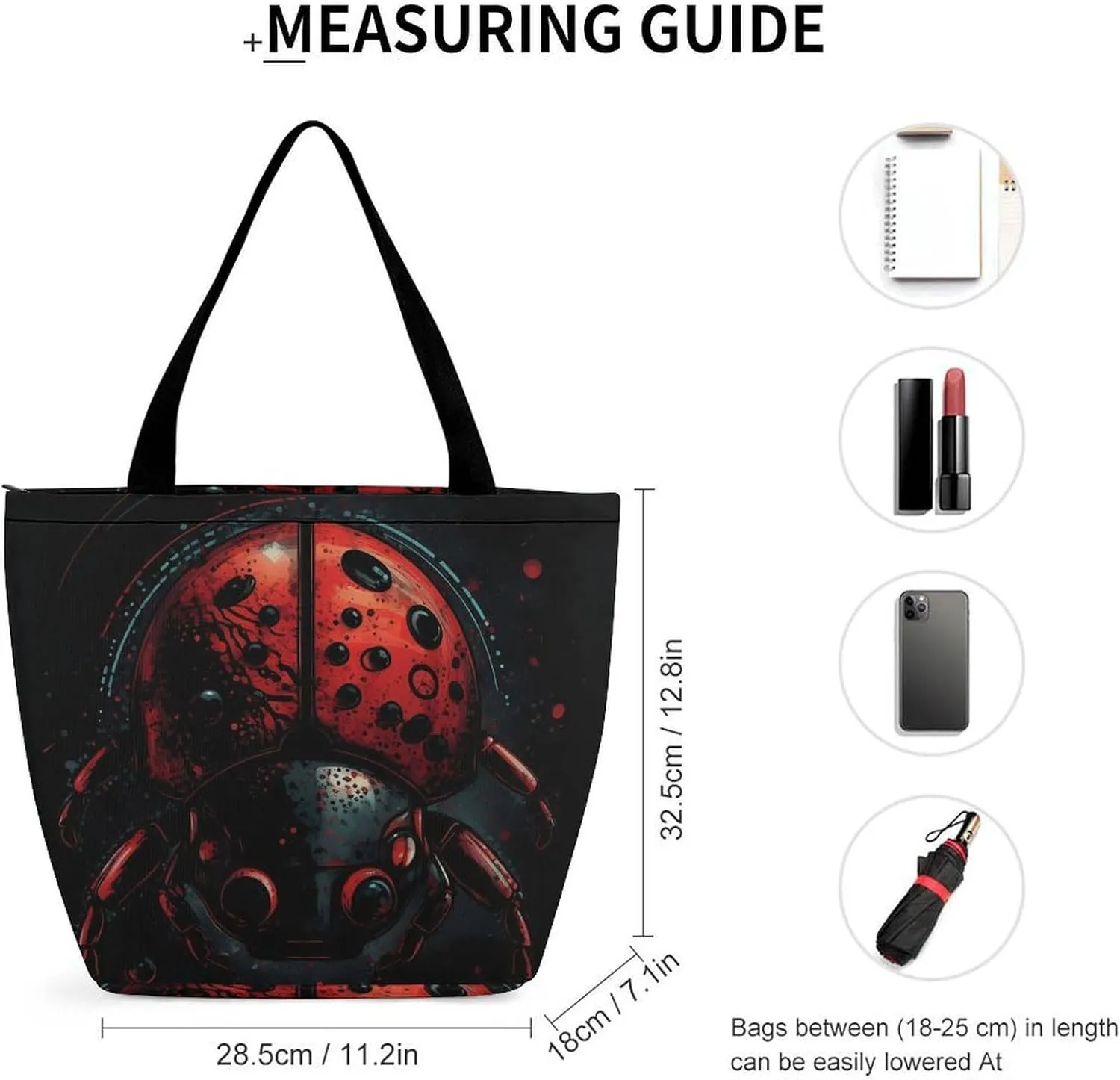 Tote Bag for Women Grocery Bag Cartoon Ladybug Foldable Shopping Bags Reusable Large Tote Bag