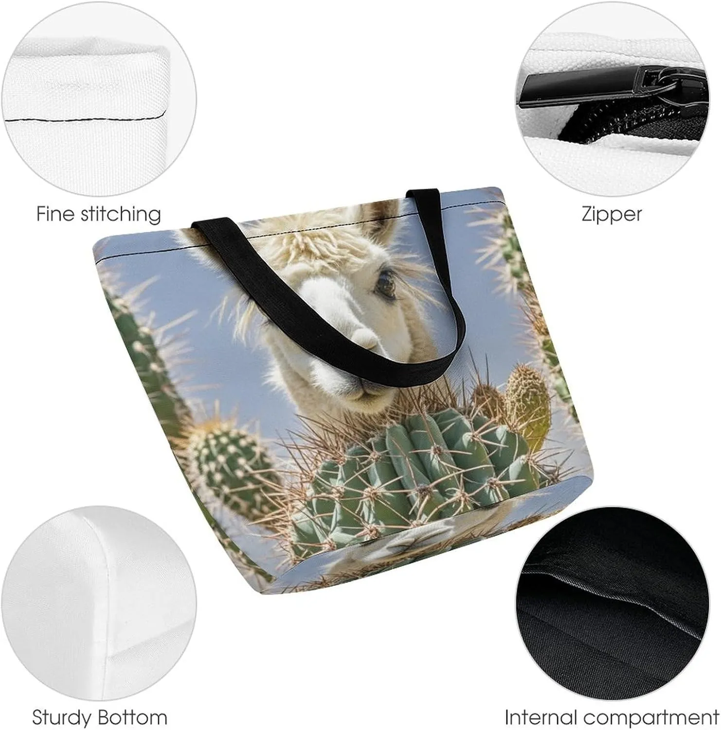 Tote Bag for Women Grocery Bag Mexican LlamCactus Foldable Shopping Bags Reusable Large Tote Bag