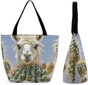 Tote Bag for Women Grocery Bag Mexican LlamCactus Foldable Shopping Bags Reusable Large Tote Bag
