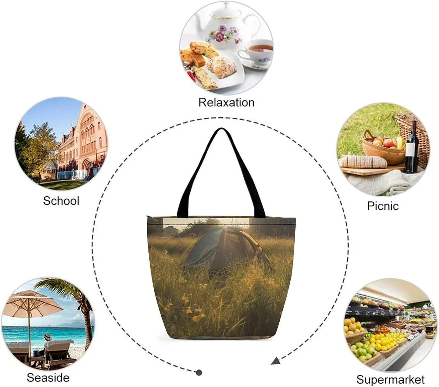 Tote Bag for Women Grocery Bag Tent in The Sun Foldable Shopping Bags Reusable Large Tote Bag