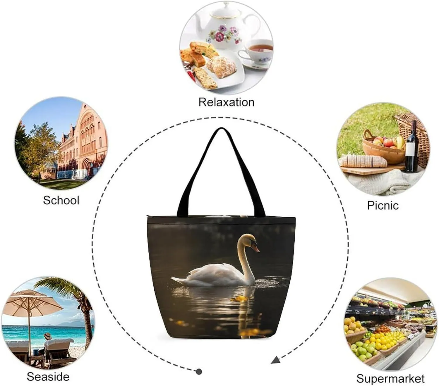 Tote Bag for Women Grocery Bag White Doves Fly Foldable Shopping Bags Reusable Large Tote Bag