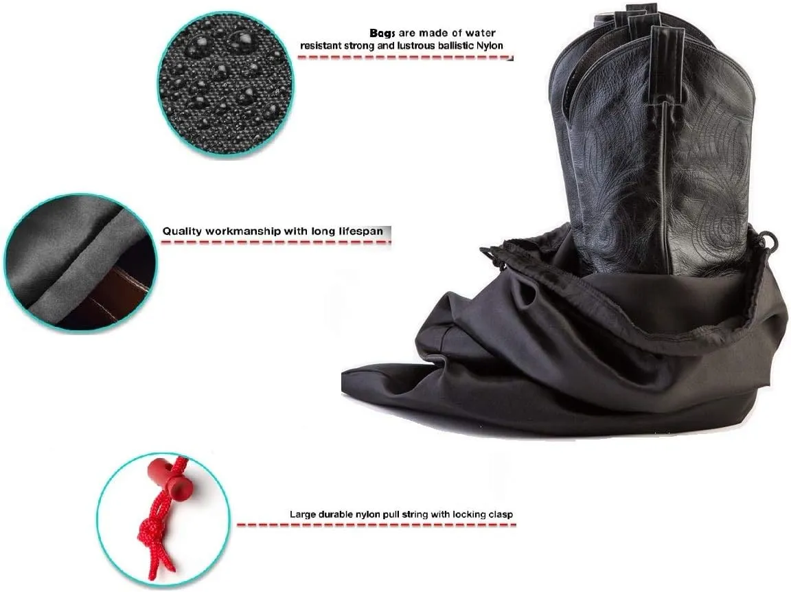 Travel and Storage Boot Bags, Cowboy Boot Bag, Made of Strong Water Proof Ballistic Nylon w/Locking Drawstring (Black) -Travel Boot Bags, 23" X 19" (2 Pack)
