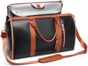 Travel Bag Garment Bags, Duffle PU Leather Bags for Travel, Travel Bags with Detachable Shoulder Strap for Women and Men (Black)