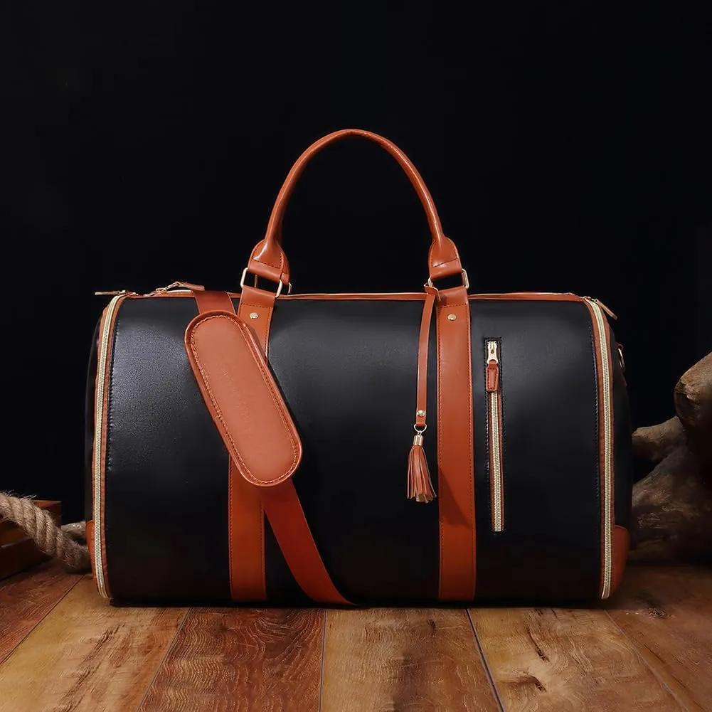 Travel Bag Garment Bags, Duffle PU Leather Bags for Travel, Travel Bags with Detachable Shoulder Strap for Women and Men (Black)
