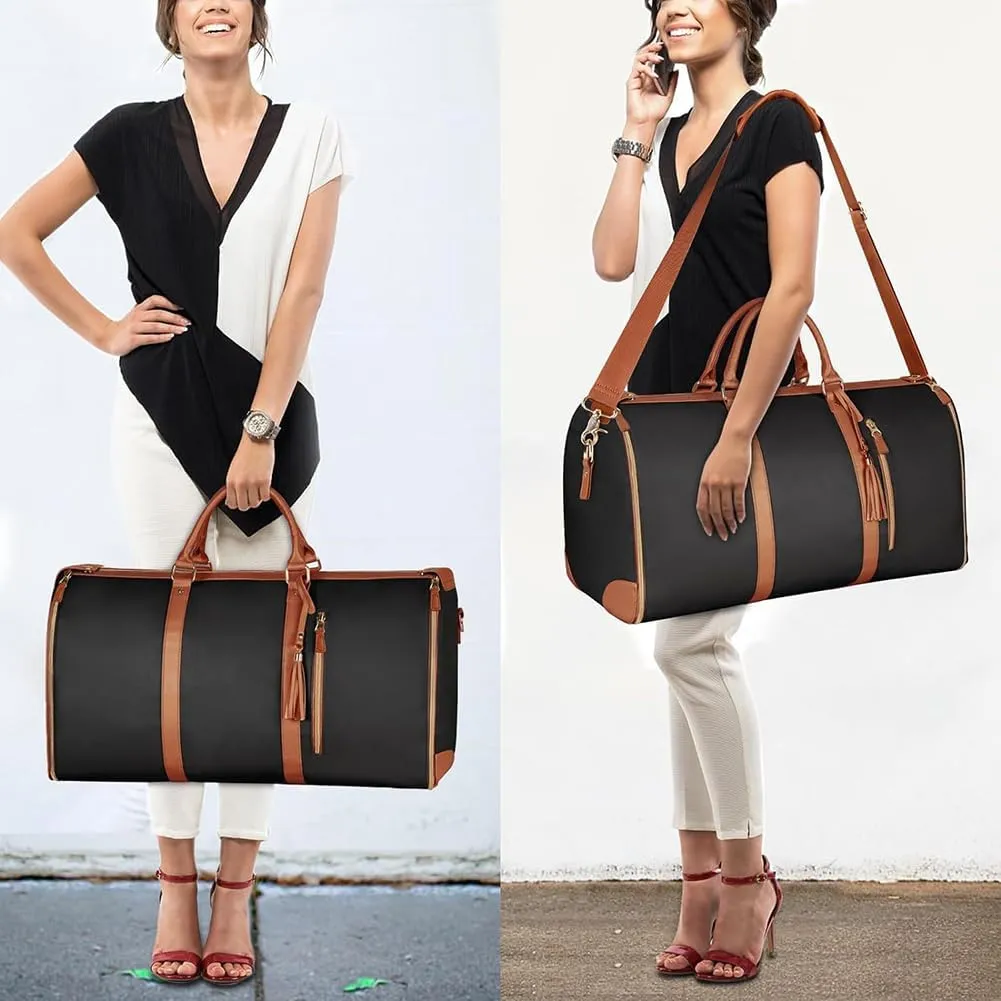 Travel Bag Garment Bags, Duffle PU Leather Bags for Travel, Travel Bags with Detachable Shoulder Strap for Women and Men (Black)