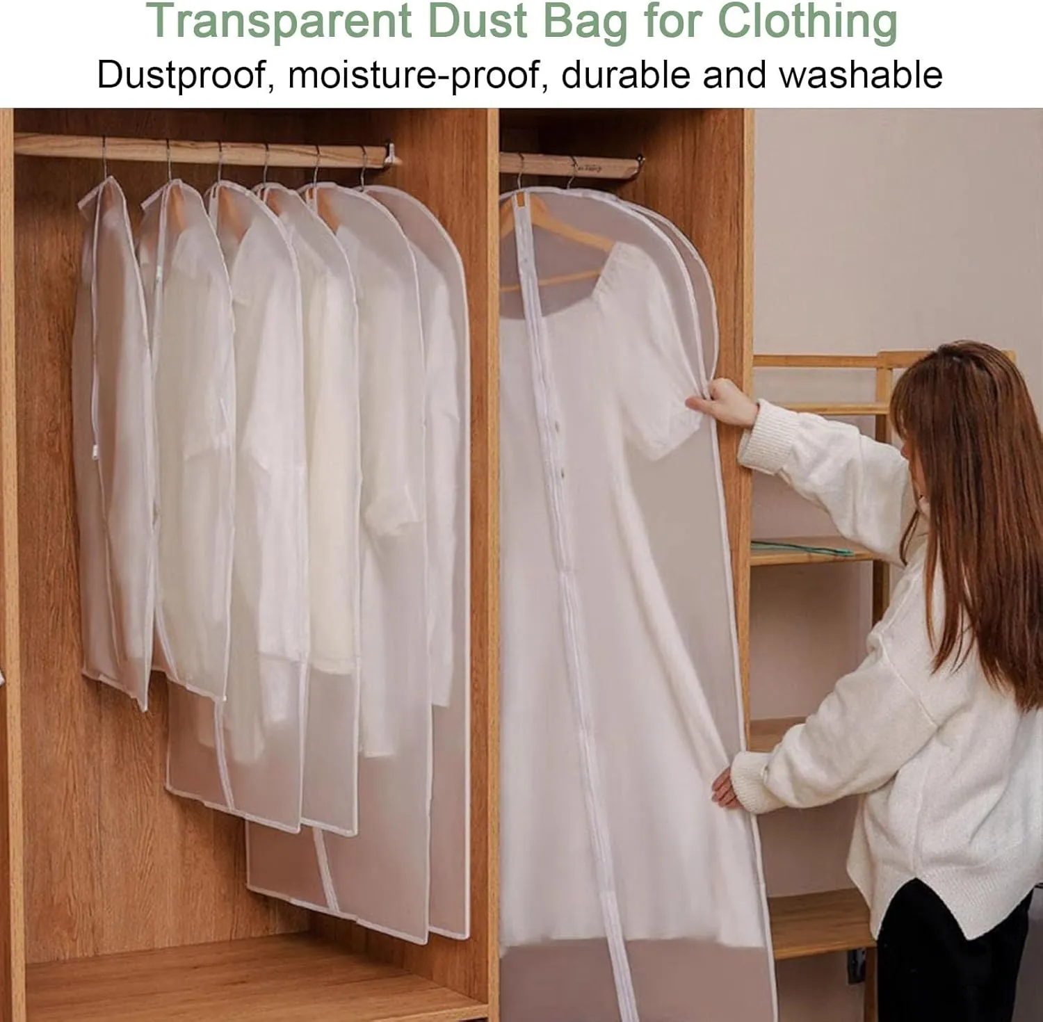 Travel Garment Bag, Plastic Clothes Covers, Thickened PEVA Material, Transparent and Visible, Suitable for Shirts, Sweaters, Jackets (5 Pieces)(60x130cm x51in)