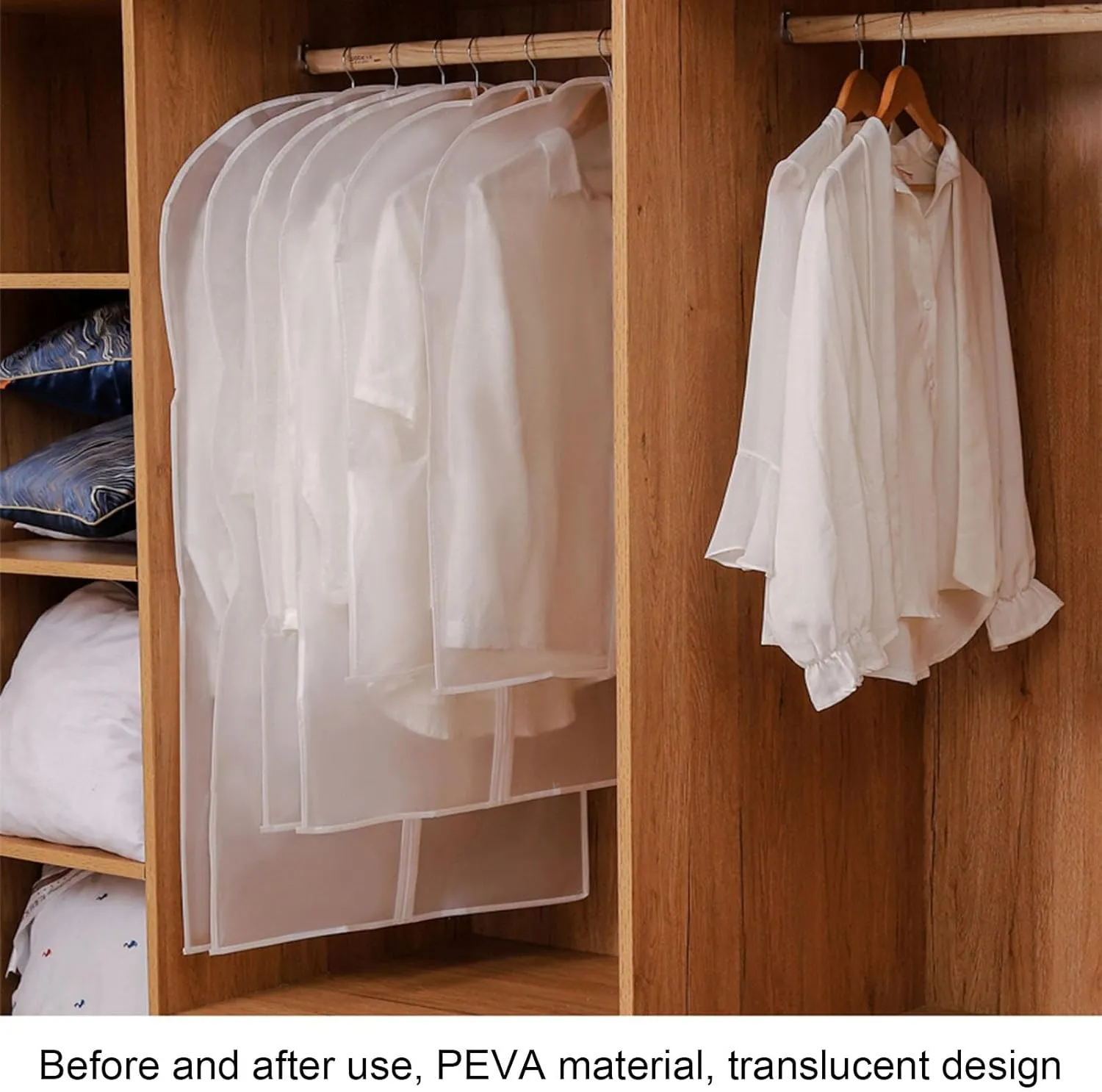 Travel Garment Bag, Plastic Clothes Covers, Thickened PEVA Material, Transparent and Visible, Suitable for Shirts, Sweaters, Jackets (5 Pieces)(60x130cm x51in)