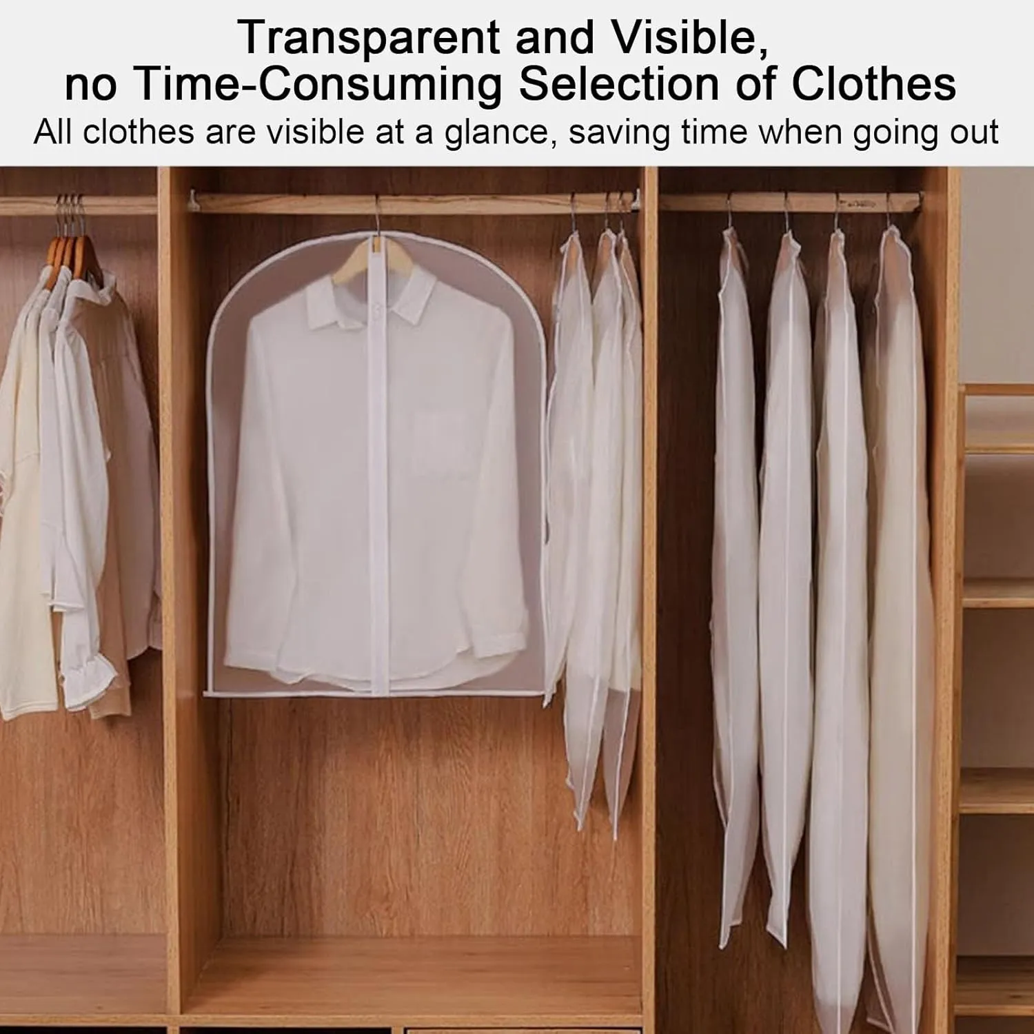 Travel Garment Bag, Plastic Clothes Covers, Thickened PEVA Material, Transparent and Visible, Suitable for Shirts, Sweaters, Jackets (5 Pieces)(60x130cm x51in)