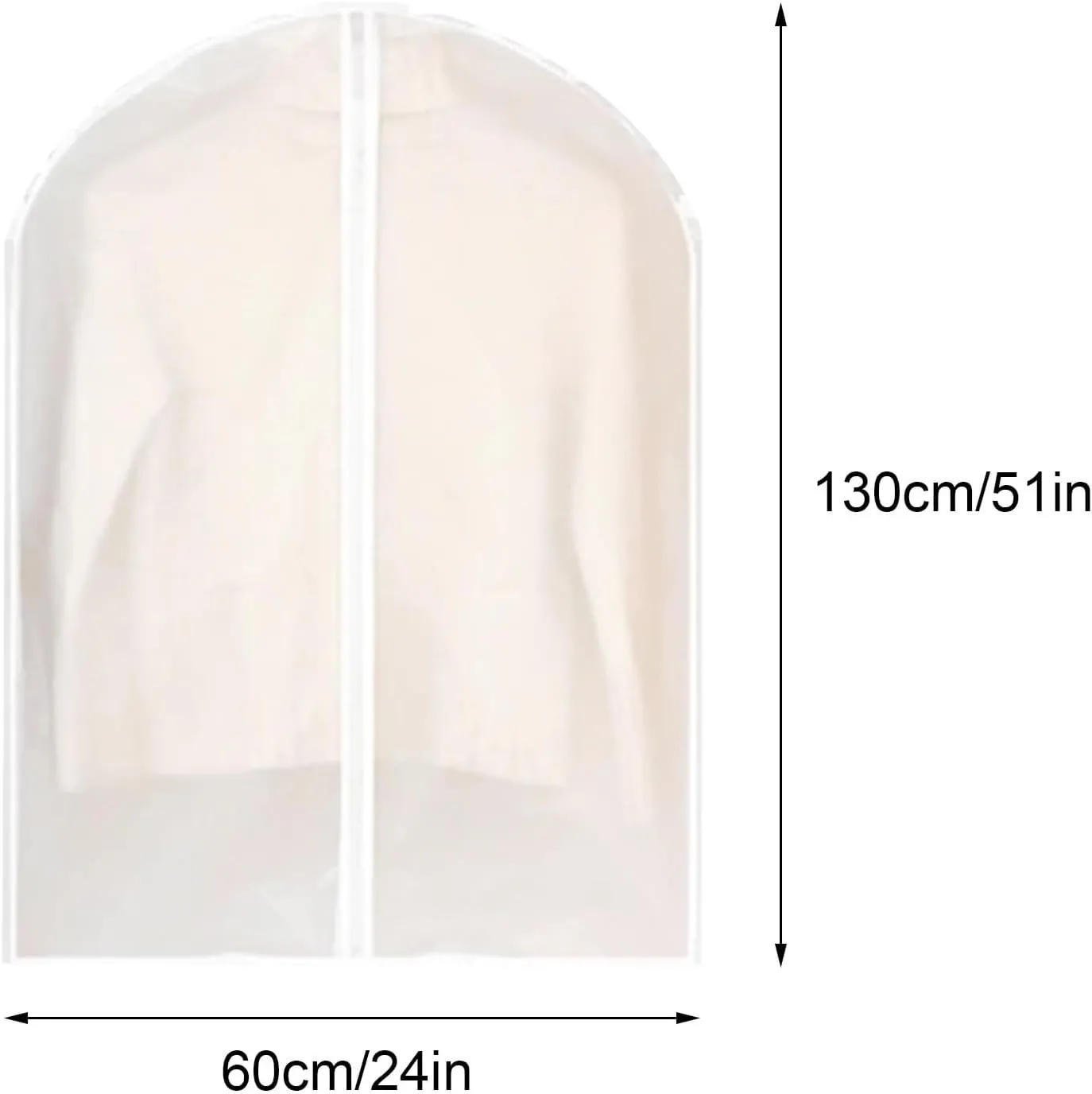 Travel Garment Bag, Plastic Clothes Covers, Thickened PEVA Material, Transparent and Visible, Suitable for Shirts, Sweaters, Jackets (5 Pieces)(60x130cm x51in)