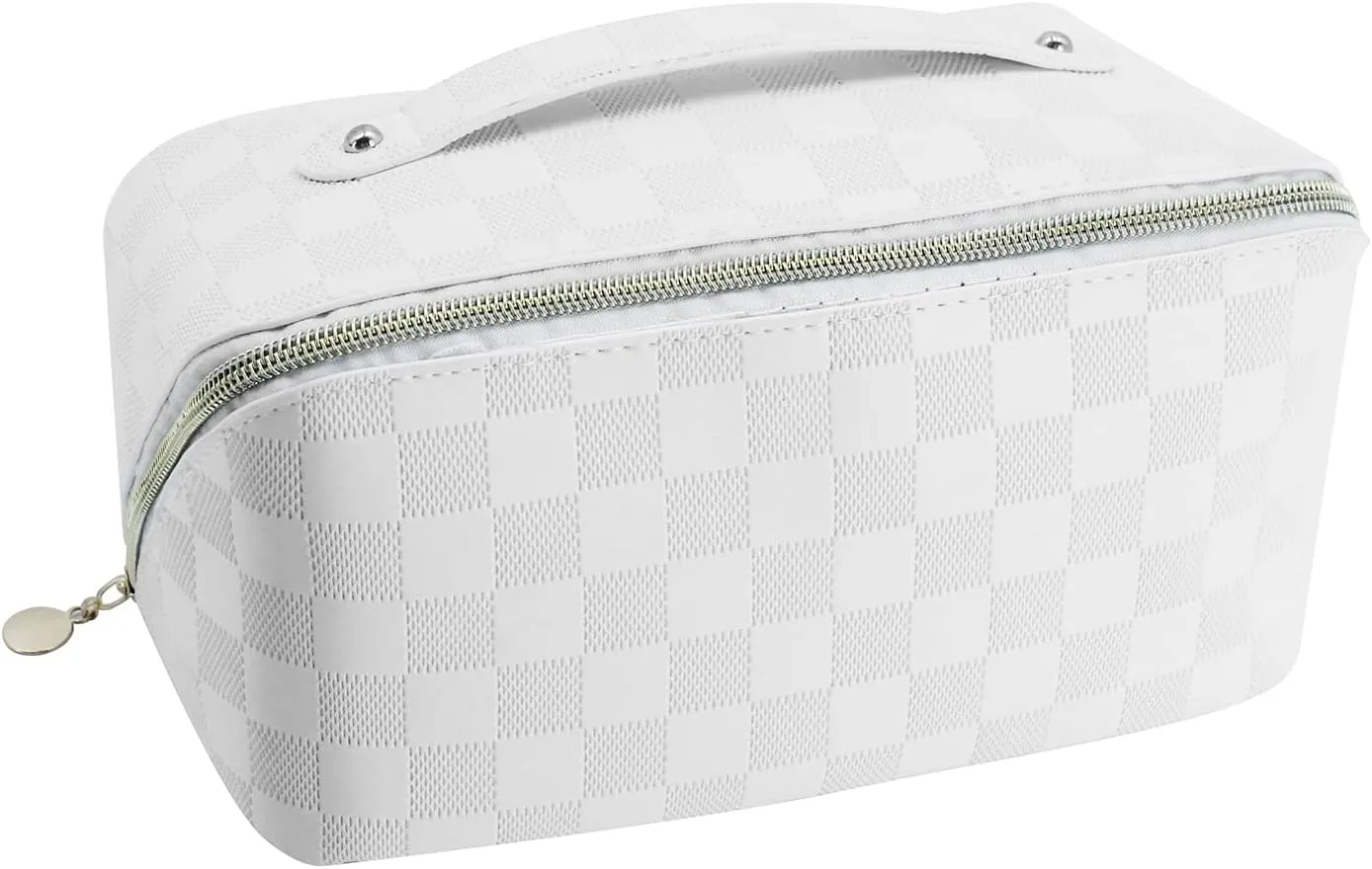 Travel Makeup Bag,Large Capacity Cosmetic Bags for Women,Waterproof Portable Pouch Open Flat Toiletry Bag Make up Organizer with Divider (White)
