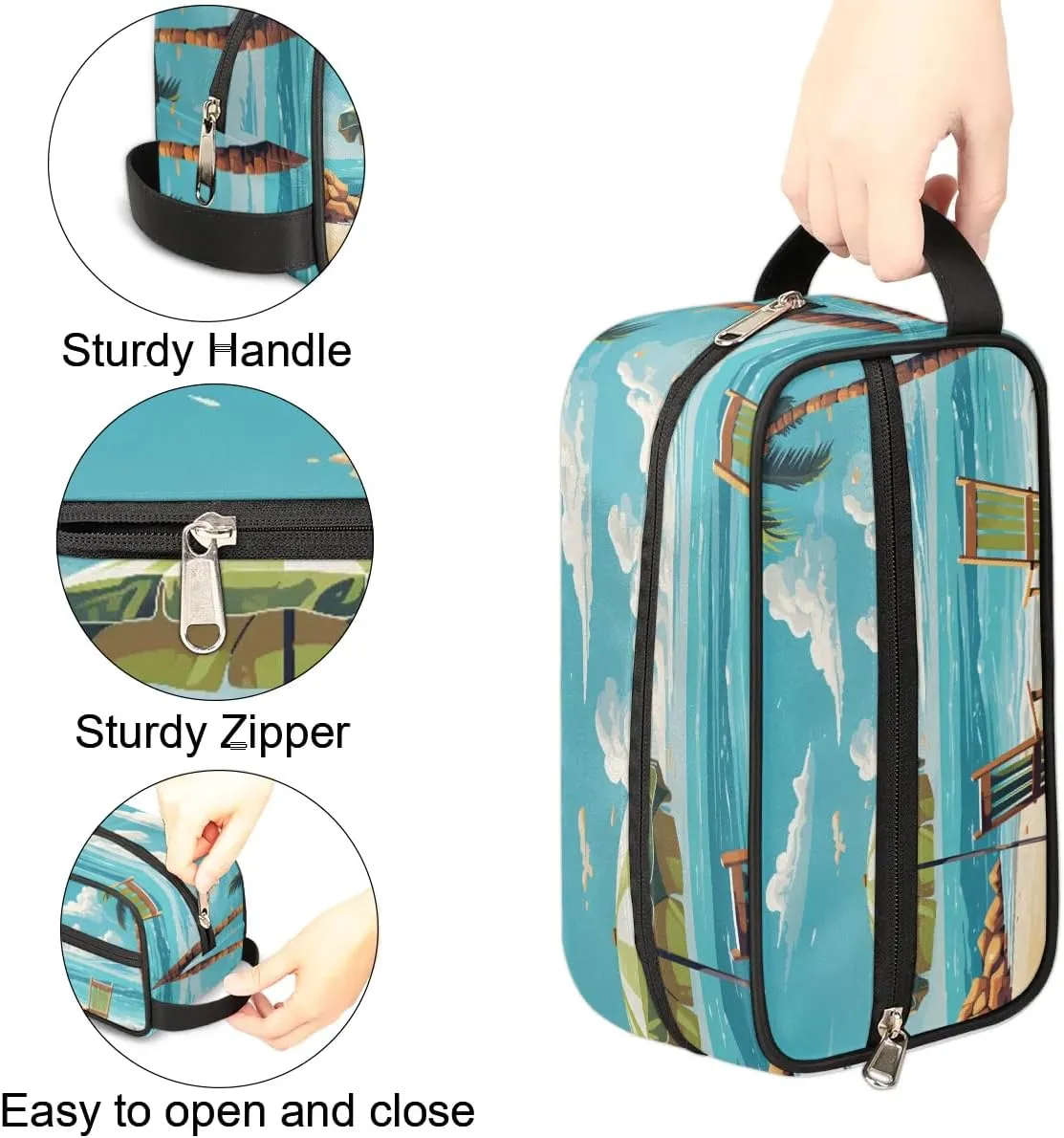 Travel Toiletry Bag for Women Men Beach Ocean Themed Hanging Cosmetic Bag Waterproof Makeup Bag for Shaving Makeup Toothbrush & Travel Essentials