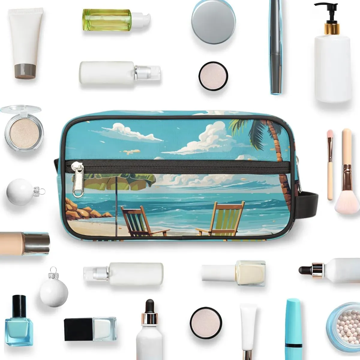 Travel Toiletry Bag for Women Men Beach Ocean Themed Hanging Cosmetic Bag Waterproof Makeup Bag for Shaving Makeup Toothbrush & Travel Essentials