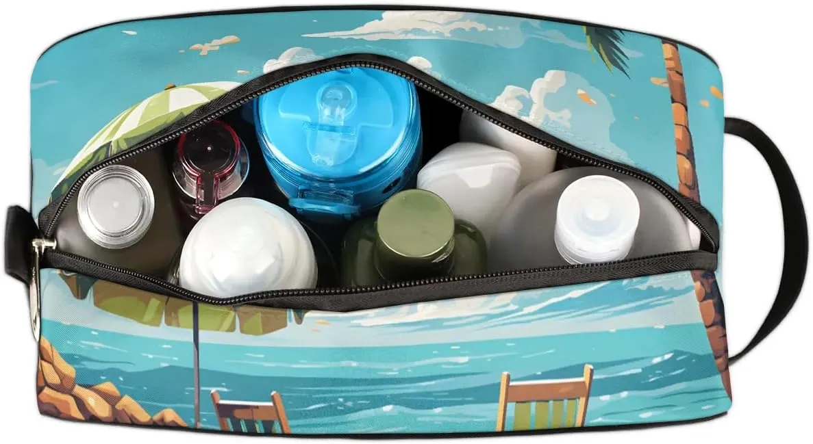 Travel Toiletry Bag for Women Men Beach Ocean Themed Hanging Cosmetic Bag Waterproof Makeup Bag for Shaving Makeup Toothbrush & Travel Essentials