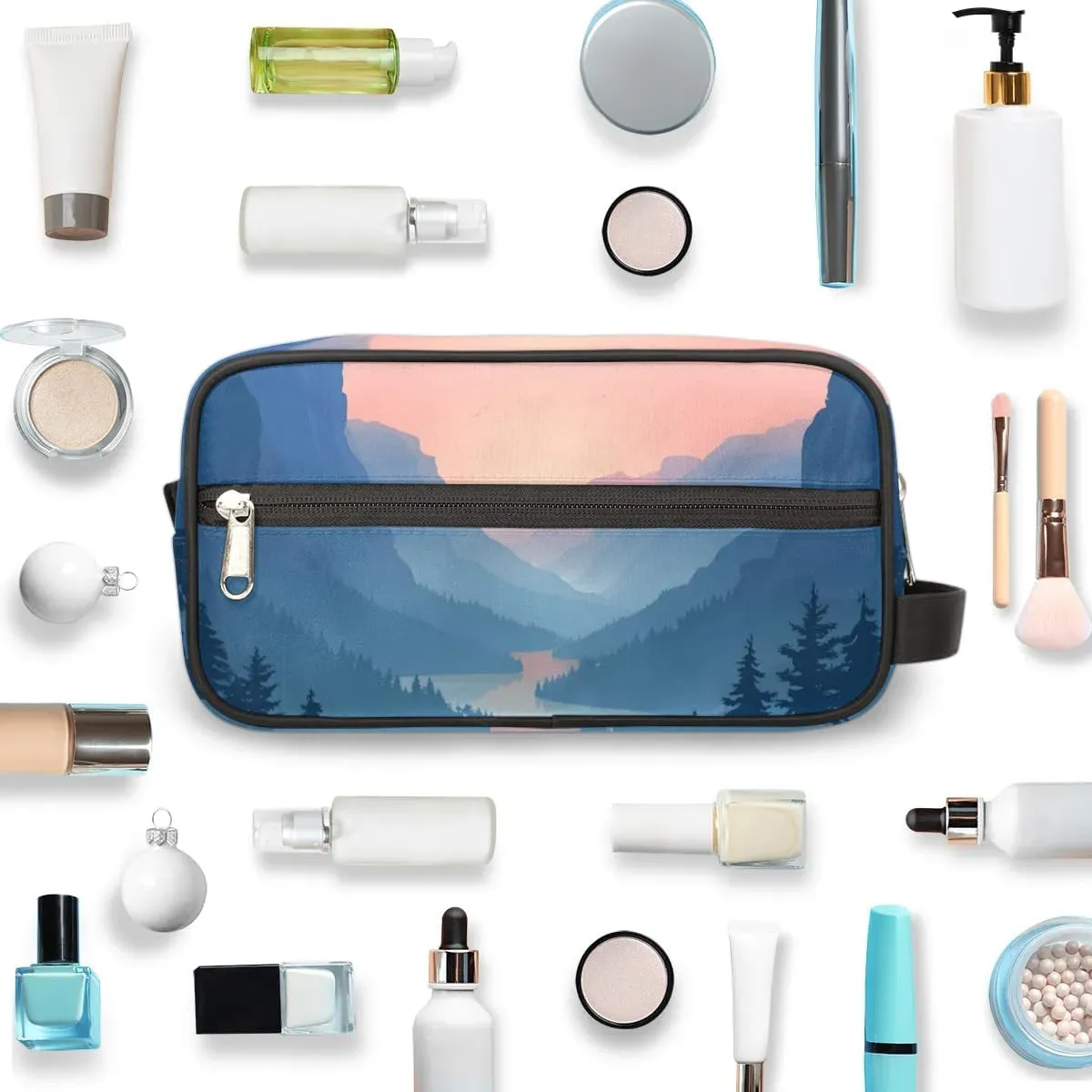 Travel Toiletry Bag for Women Men Beautiful Mountains River Hanging Cosmetic Bag Waterproof Makeup Bag for Shaving Makeup Toothbrush & Travel Essentials