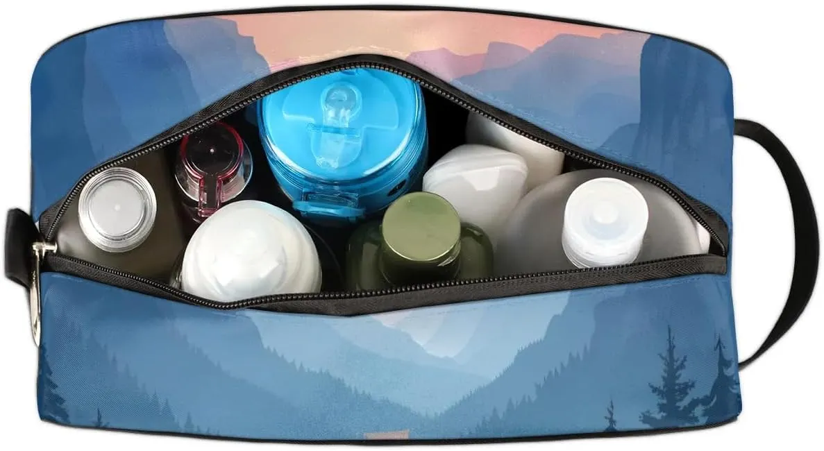 Travel Toiletry Bag for Women Men Beautiful Mountains River Hanging Cosmetic Bag Waterproof Makeup Bag for Shaving Makeup Toothbrush & Travel Essentials