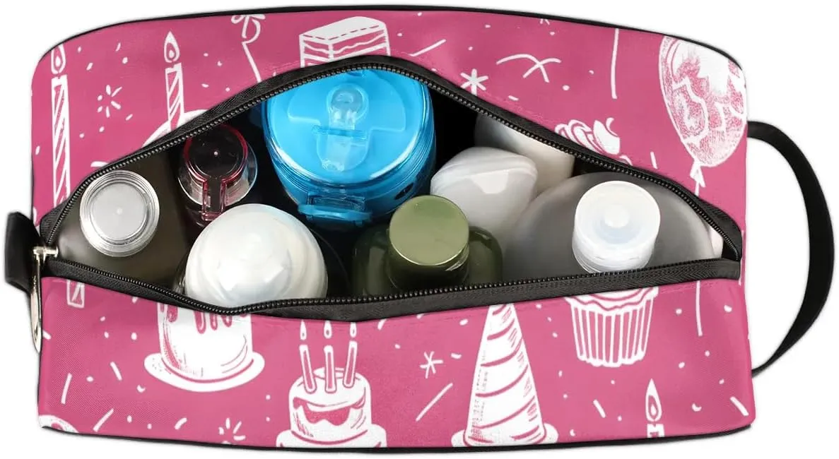 Travel Toiletry Bag for Women Men Birthday Cakes Balloons Hanging Cosmetic Bag Waterproof Makeup Bag for Shaving Makeup Toothbrush & Travel Essentials