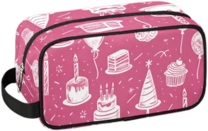 Travel Toiletry Bag for Women Men Birthday Cakes Balloons Hanging Cosmetic Bag Waterproof Makeup Bag for Shaving Makeup Toothbrush & Travel Essentials