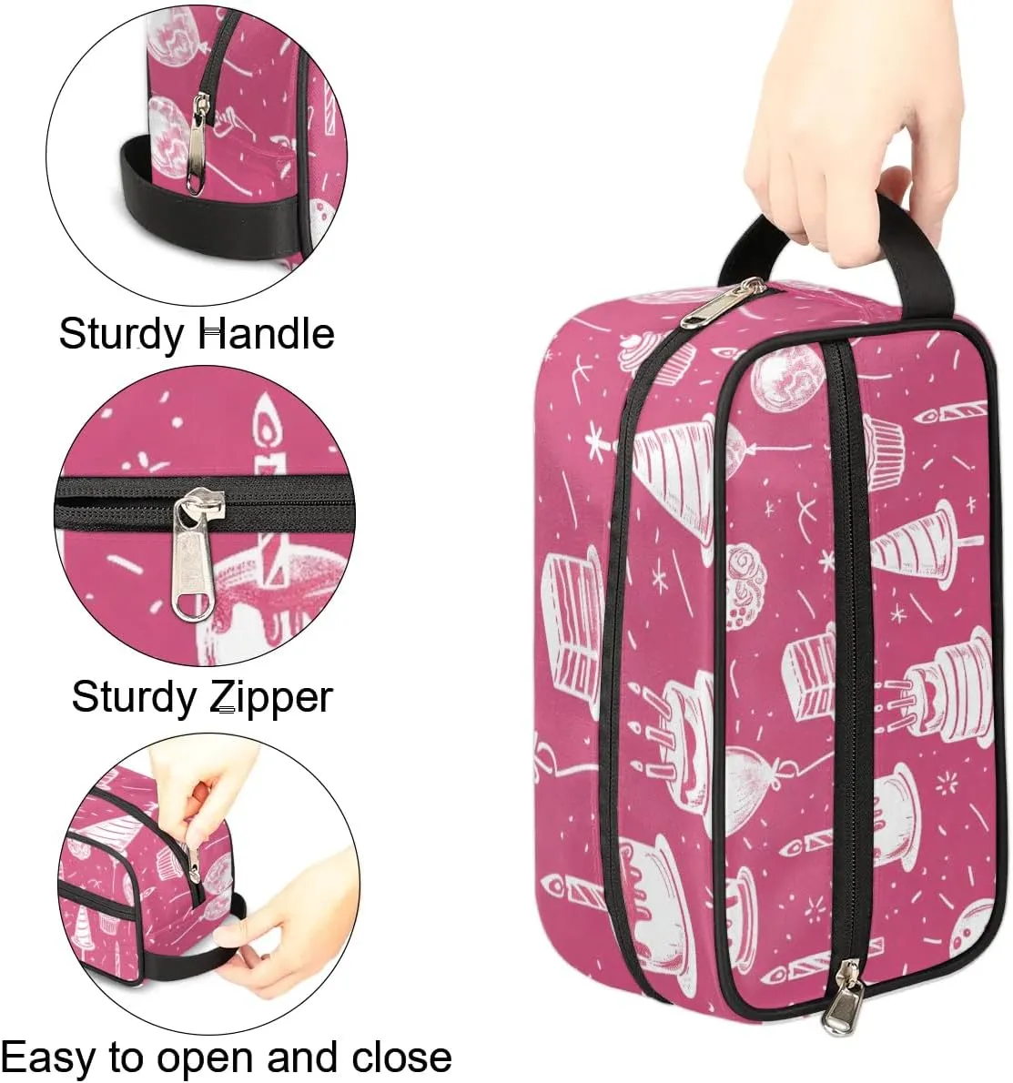 Travel Toiletry Bag for Women Men Birthday Cakes Balloons Hanging Cosmetic Bag Waterproof Makeup Bag for Shaving Makeup Toothbrush & Travel Essentials