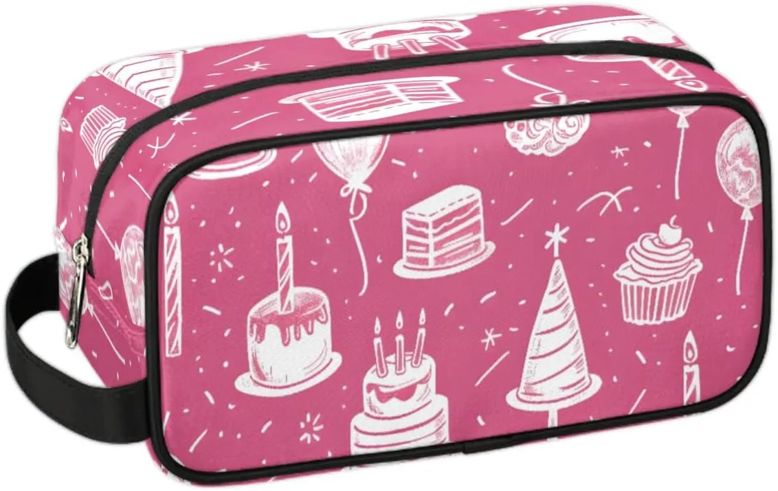 Travel Toiletry Bag for Women Men Birthday Cakes Balloons Hanging Cosmetic Bag Waterproof Makeup Bag for Shaving Makeup Toothbrush & Travel Essentials