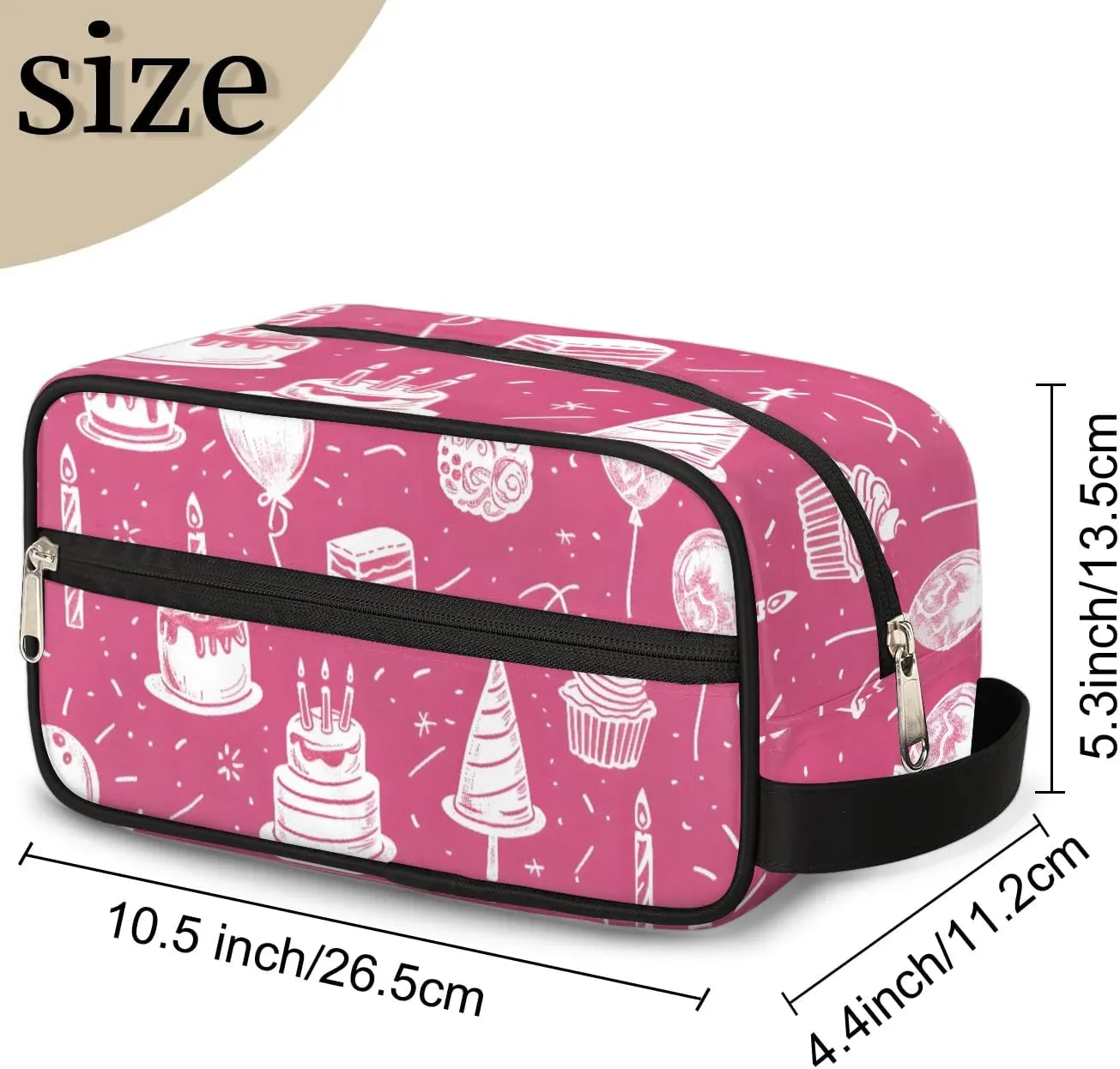 Travel Toiletry Bag for Women Men Birthday Cakes Balloons Hanging Cosmetic Bag Waterproof Makeup Bag for Shaving Makeup Toothbrush & Travel Essentials