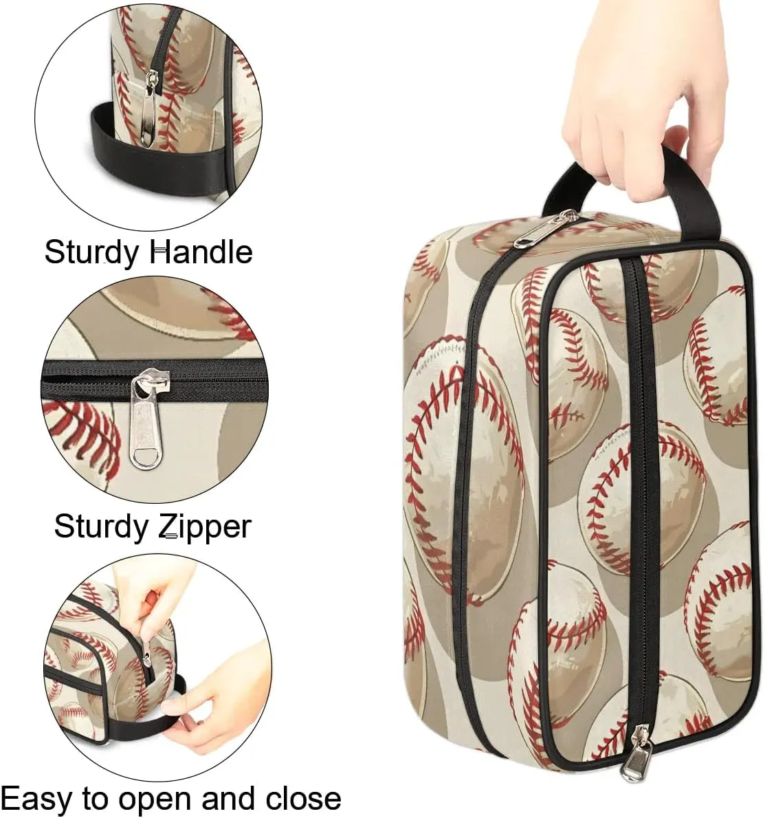 Travel Toiletry Bag for Women Men Cartoon Baseballs Hanging Cosmetic Bag Waterproof Makeup Bag for Shaving Makeup Toothbrush & Travel Essentials