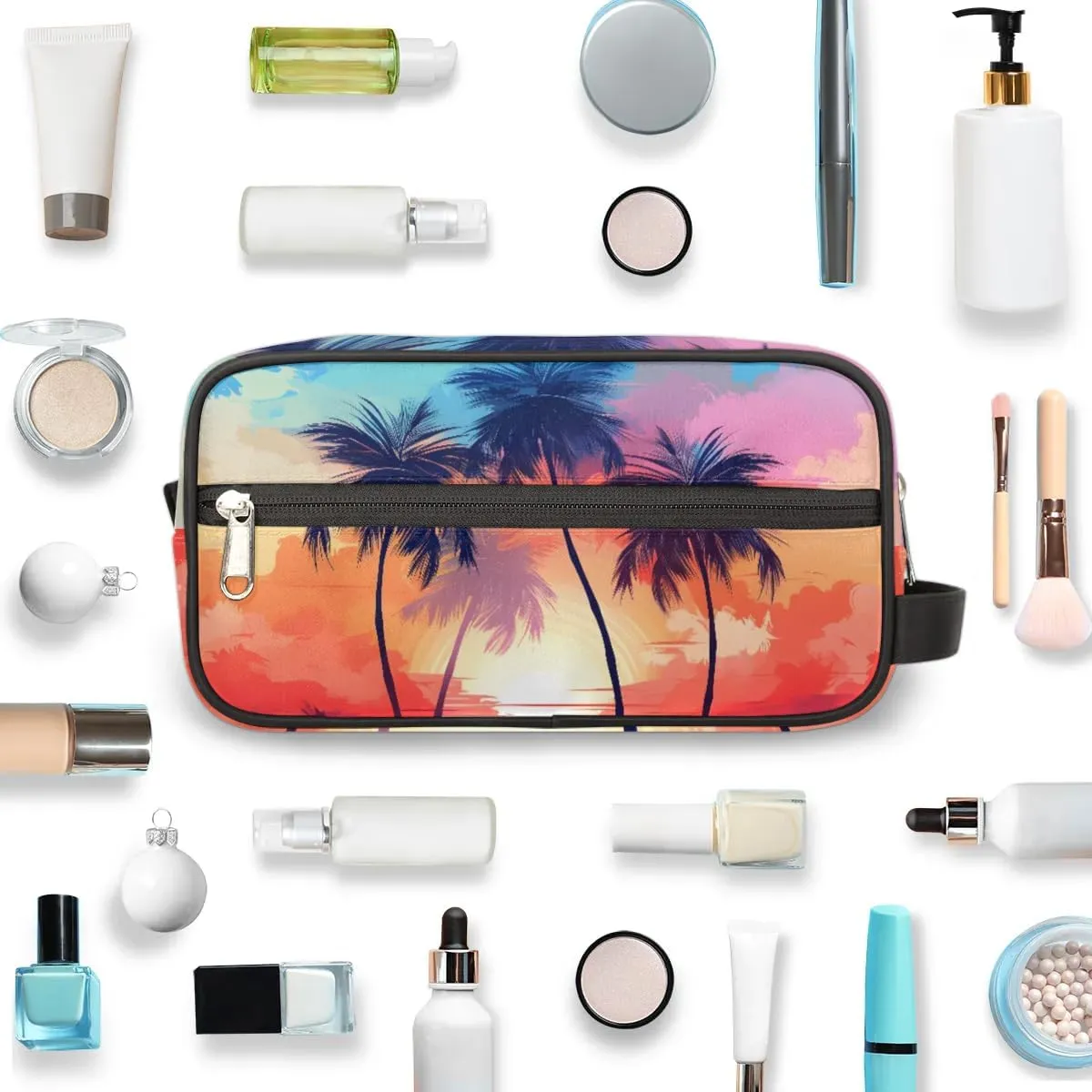 Travel Toiletry Bag for Women Men Coconut Tree Hanging Cosmetic Bag Waterproof Makeup Bag for Shaving Makeup Toothbrush & Travel Essentials