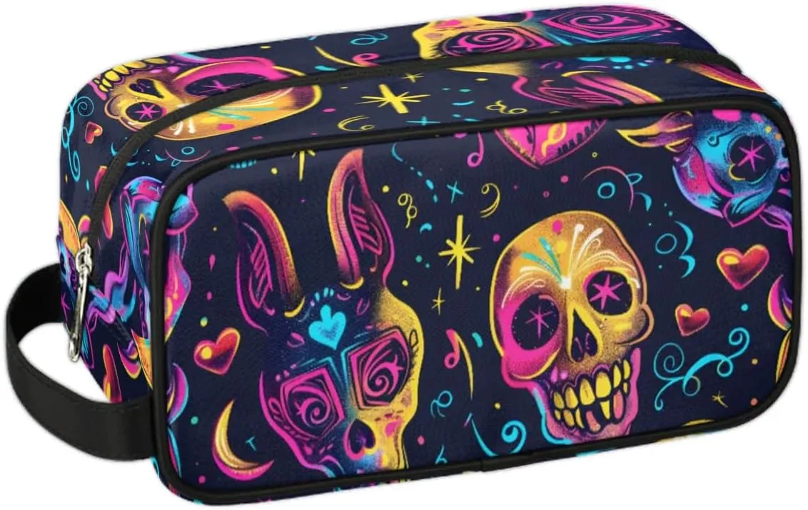 Travel Toiletry Bag for Women Men Colorful Skull Hanging Cosmetic Bag Waterproof Makeup Bag for Shaving Makeup Toothbrush & Travel Essentials