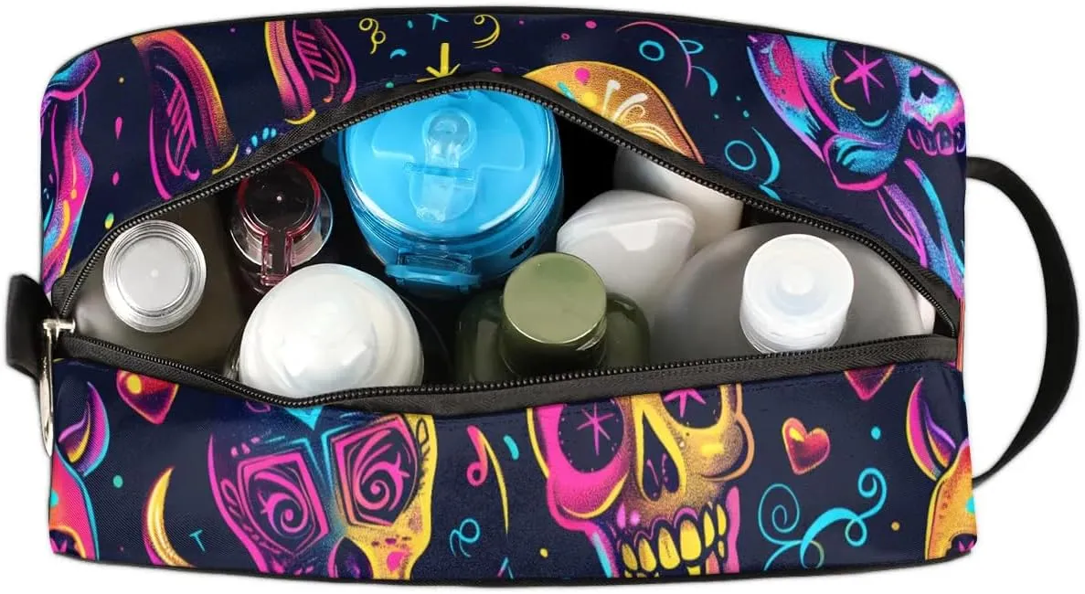 Travel Toiletry Bag for Women Men Colorful Skull Hanging Cosmetic Bag Waterproof Makeup Bag for Shaving Makeup Toothbrush & Travel Essentials