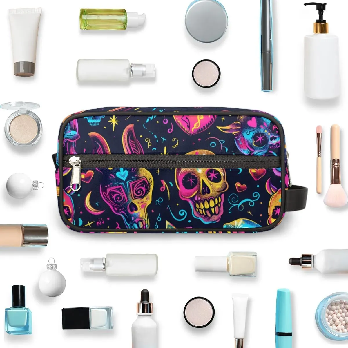 Travel Toiletry Bag for Women Men Colorful Skull Hanging Cosmetic Bag Waterproof Makeup Bag for Shaving Makeup Toothbrush & Travel Essentials