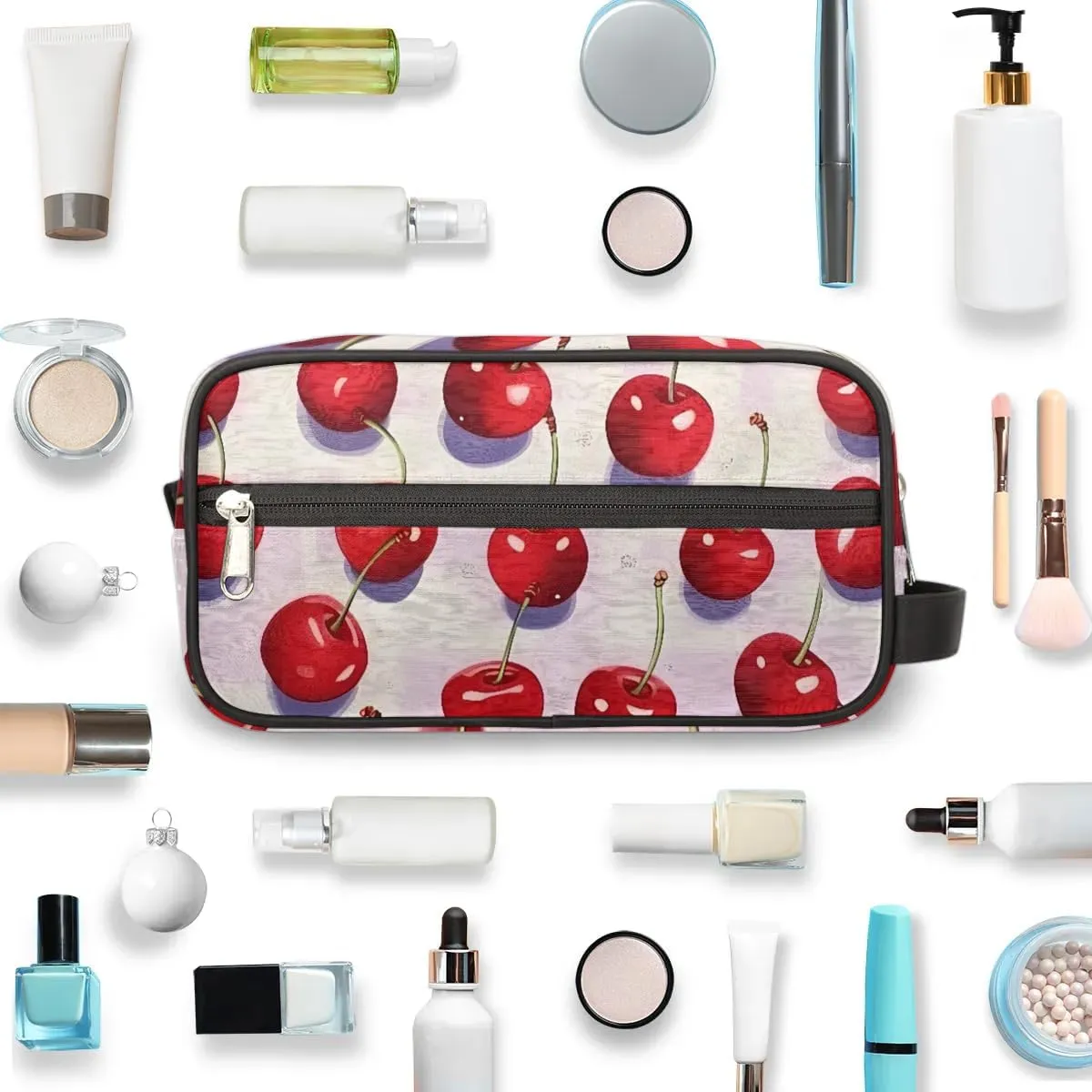 Travel Toiletry Bag for Women Men Cute Cherry Print Hanging Cosmetic Bag Waterproof Makeup Bag for Shaving Makeup Toothbrush & Travel Essentials