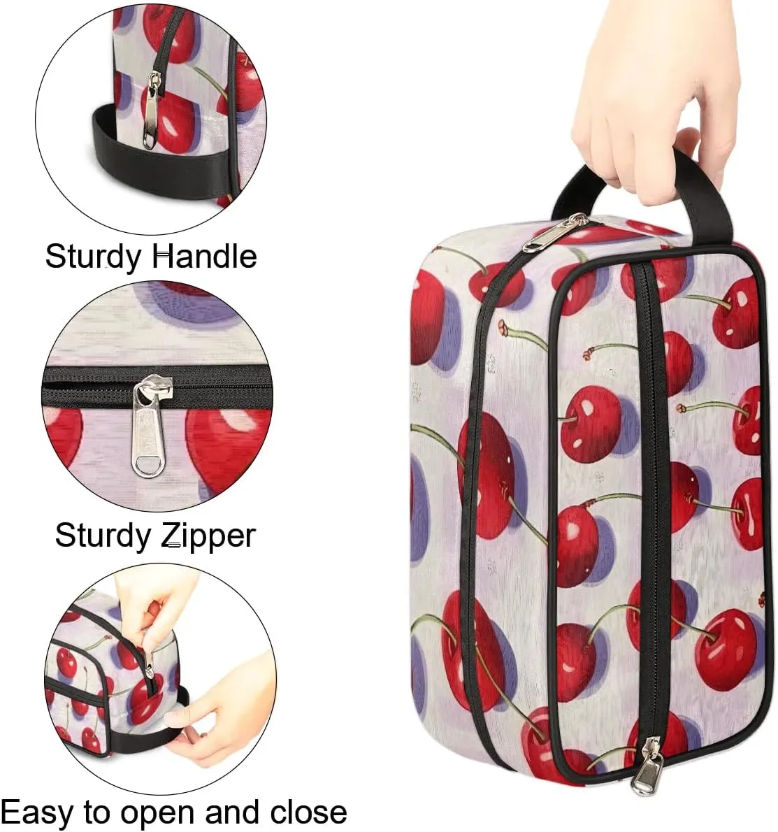 Travel Toiletry Bag for Women Men Cute Cherry Print Hanging Cosmetic Bag Waterproof Makeup Bag for Shaving Makeup Toothbrush & Travel Essentials