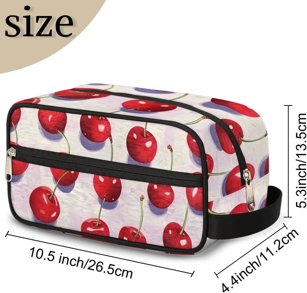 Travel Toiletry Bag for Women Men Cute Cherry Print Hanging Cosmetic Bag Waterproof Makeup Bag for Shaving Makeup Toothbrush & Travel Essentials