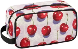 Travel Toiletry Bag for Women Men Cute Cherry Print Hanging Cosmetic Bag Waterproof Makeup Bag for Shaving Makeup Toothbrush & Travel Essentials