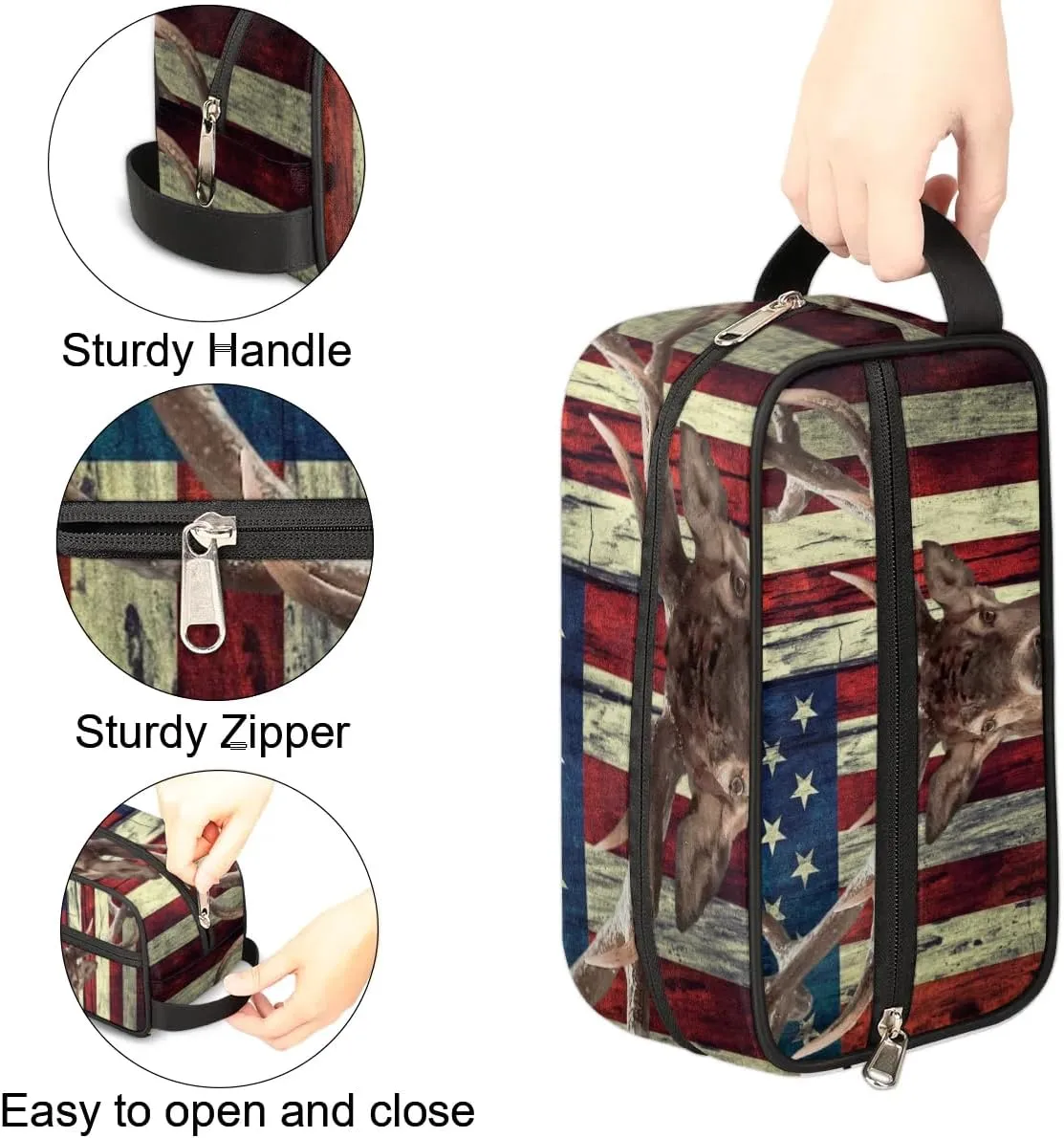 Travel Toiletry Bag for Women Men Deer Stars Stripes Hanging Cosmetic Bag Waterproof Makeup Bag for Shaving Makeup Toothbrush & Travel Essentials