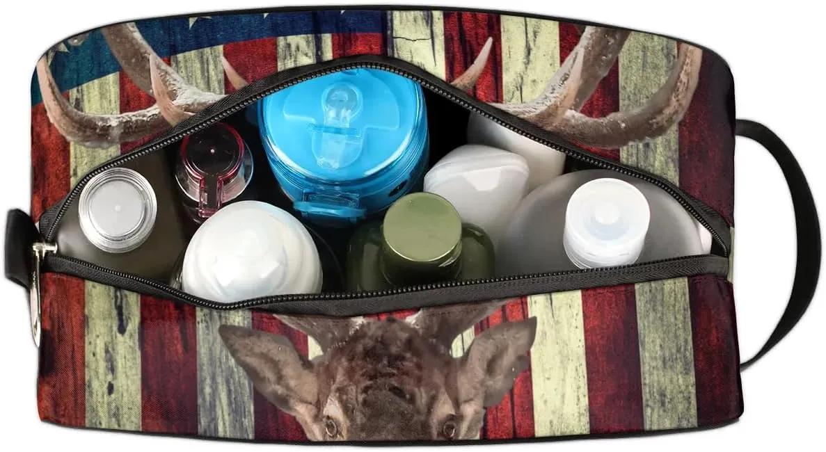 Travel Toiletry Bag for Women Men Deer Stars Stripes Hanging Cosmetic Bag Waterproof Makeup Bag for Shaving Makeup Toothbrush & Travel Essentials