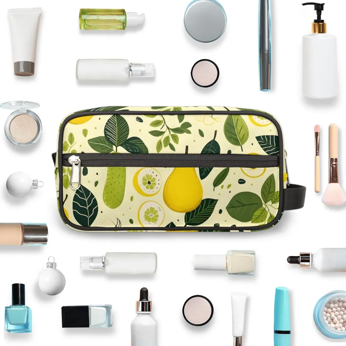 Travel Toiletry Bag for Women Men Pear Lemon Leaves Hanging Cosmetic Bag Waterproof Makeup Bag for Shaving Makeup Toothbrush & Travel Essentials