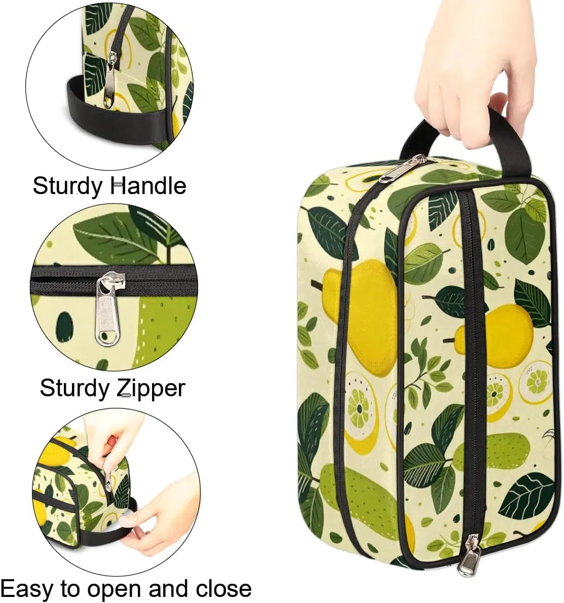 Travel Toiletry Bag for Women Men Pear Lemon Leaves Hanging Cosmetic Bag Waterproof Makeup Bag for Shaving Makeup Toothbrush & Travel Essentials